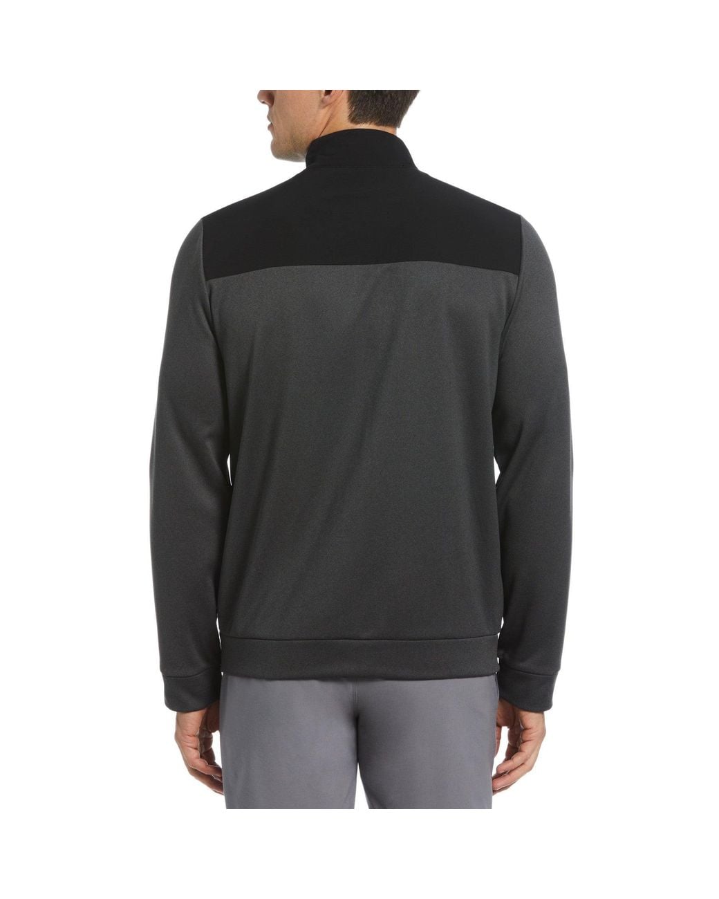 Original Penguin Black Colour Block Fleece Full Zip Golf Jacket In Dark Caviar Heather for men