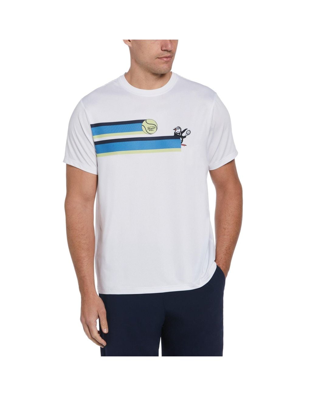 Original Penguin White 80s Stripe Tennis Graphic Tee for men