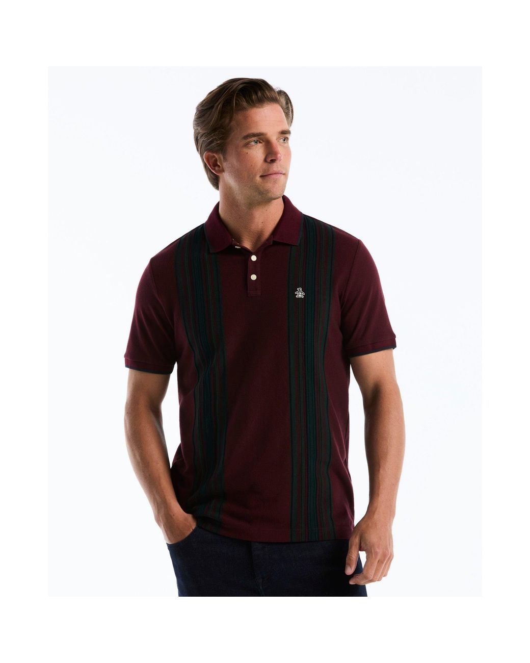 Original Penguin Black Raised Ottoman Vertical Stripe Polo In Port Royale for men