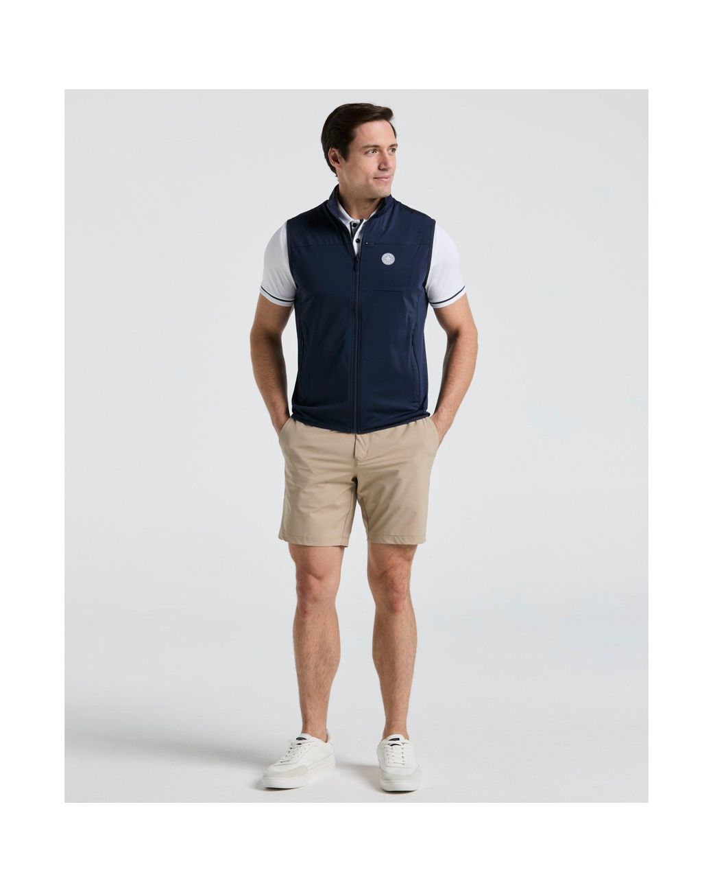 Original Penguin Blue Lightweight Full Zip Golf Gilet In Black Iris for men