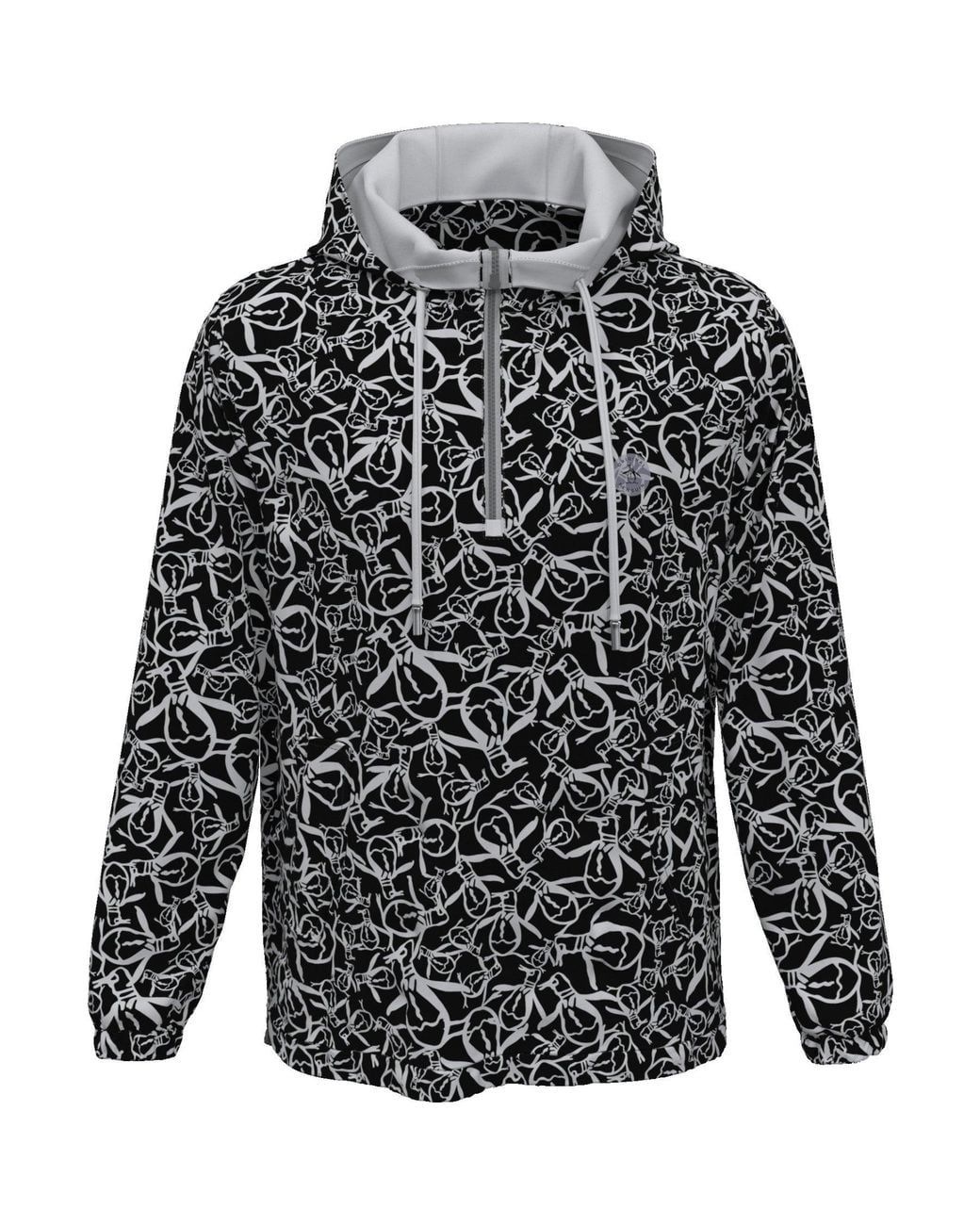 Original Penguin Black Quarter Zip Penguin Print Golf Windbreaker Jacket for men