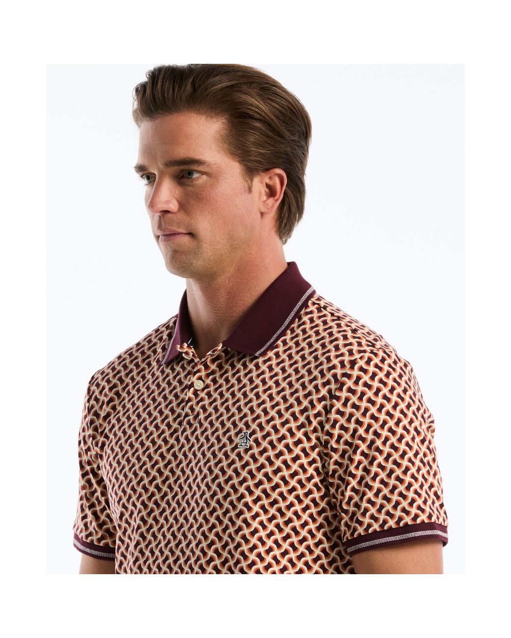 Original Penguin Brown 70's Interlock Geo Polo In Port Royale for men