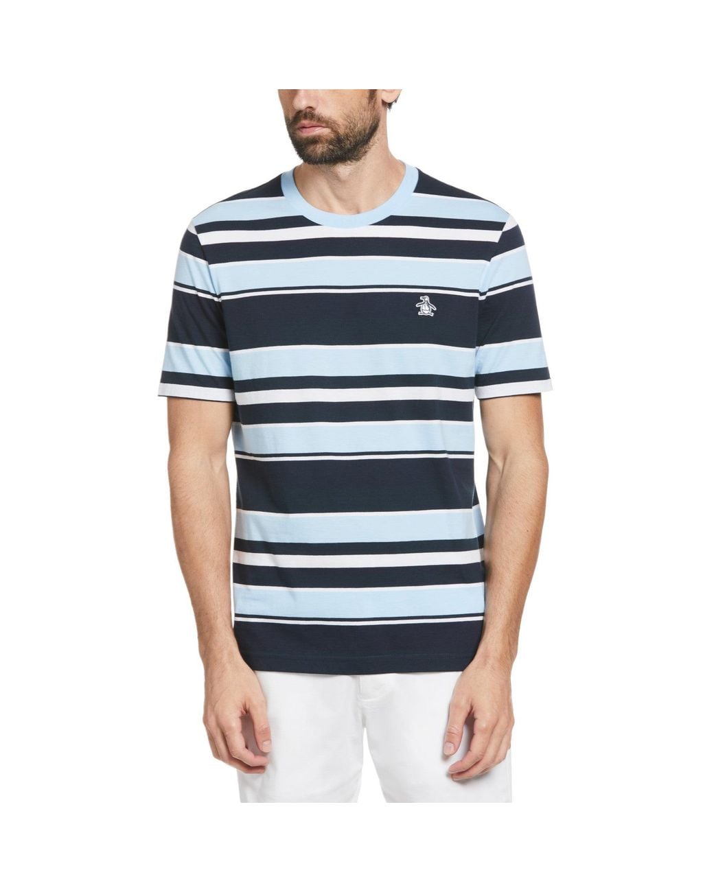 Original Penguin Blue Plus Size Multi Stripe Jersey Organic Cotton T-shirt In Cerulean for men