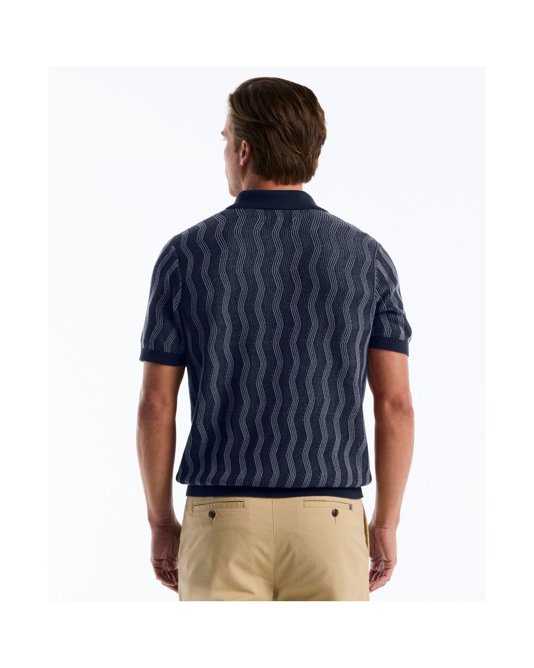 Original Penguin Blue Icons Wavy Johnny Collar Sweater Polo In Dark Sapphire for men
