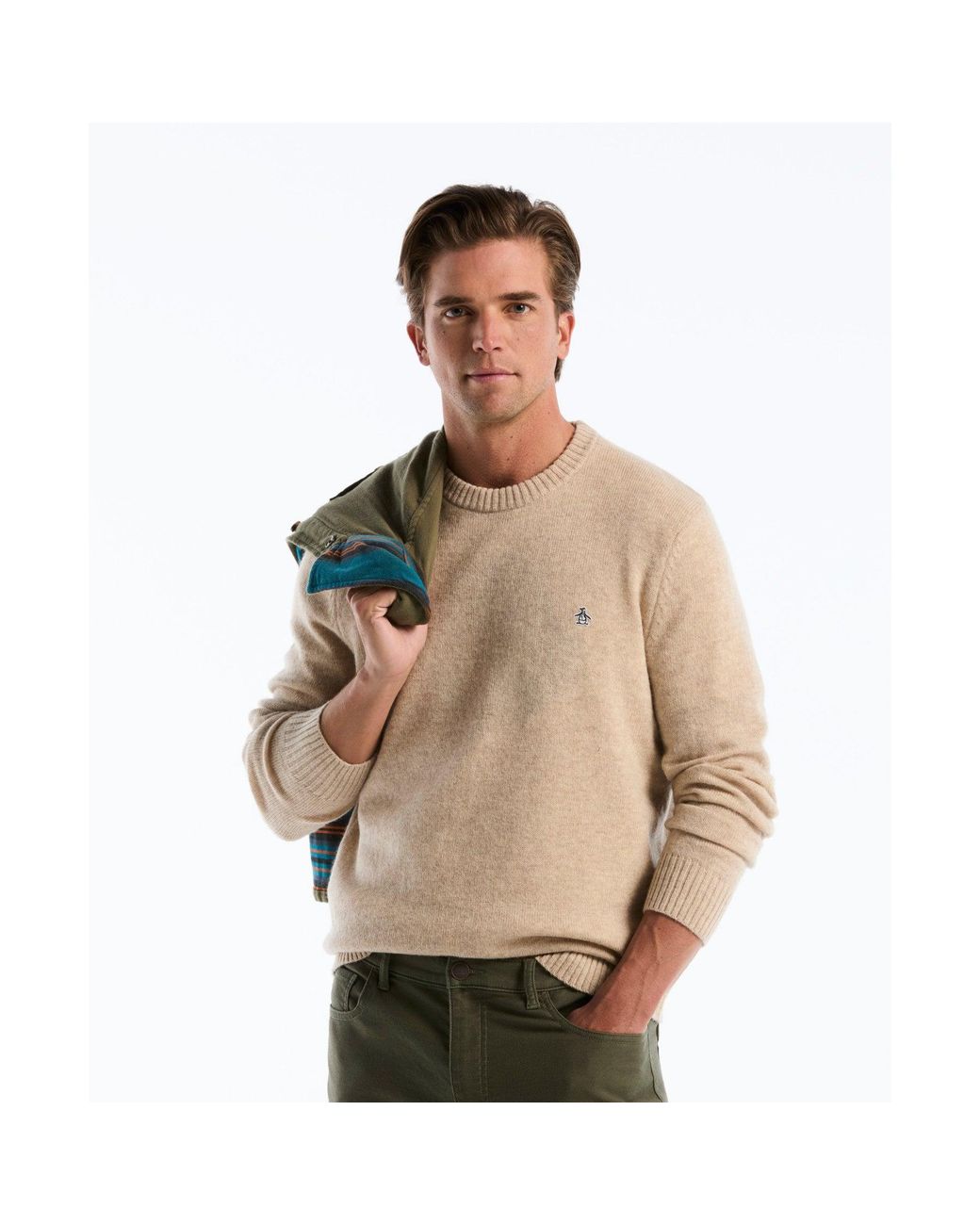 Original Penguin Natural Lambswool Crew Neck Sweater In Birch for men