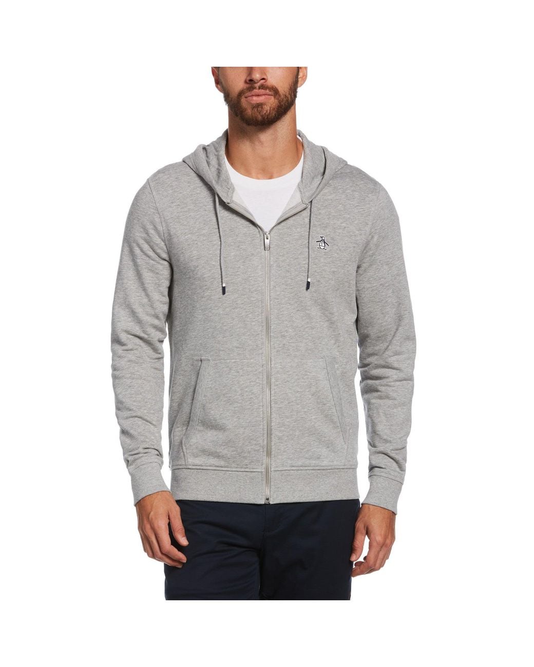 Original Penguin Gray Sticker Pete Full Zip Fleece Hoodie for men