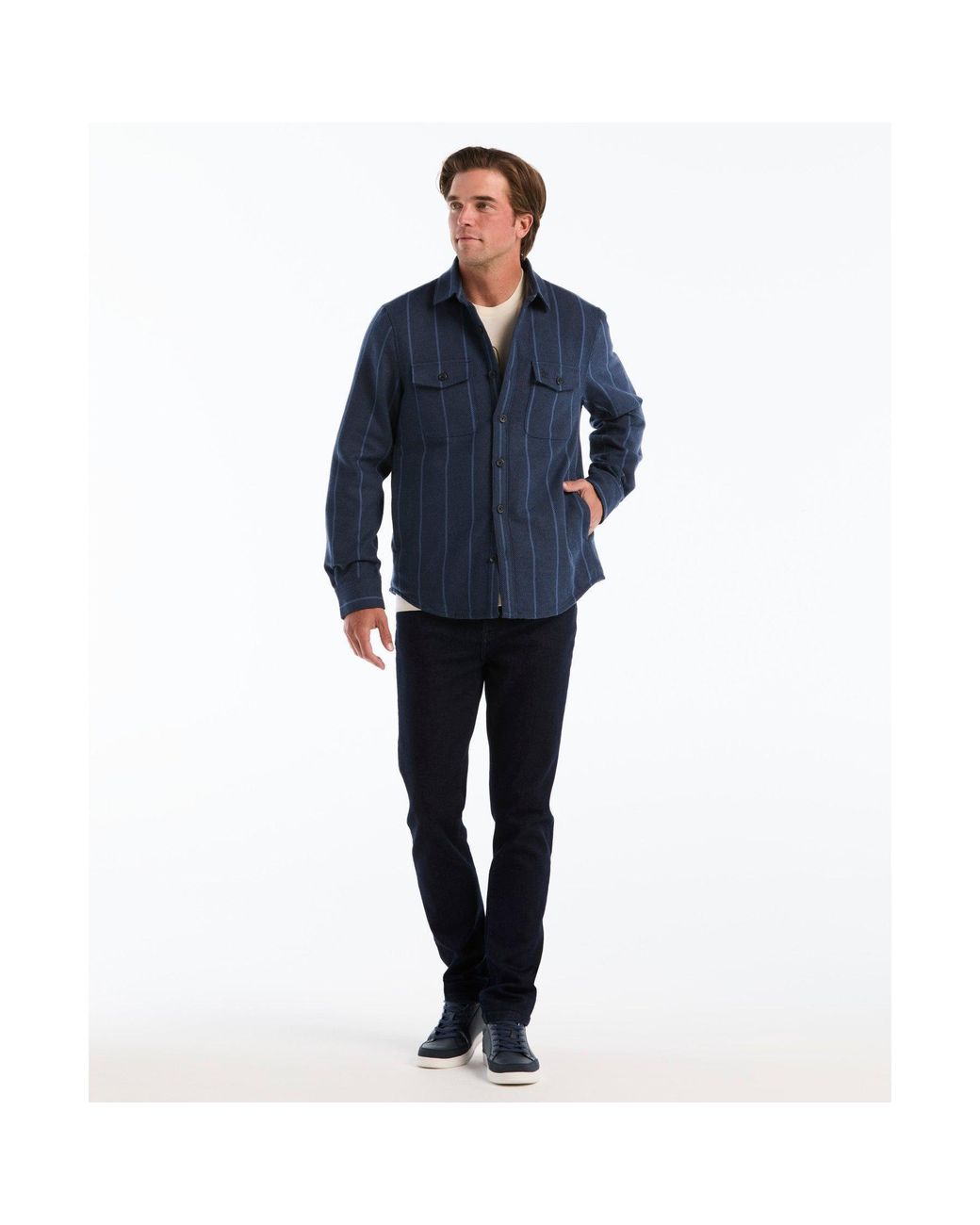 Original Penguin Blue Striped Shirt Jacket In Dark Sapphire for men