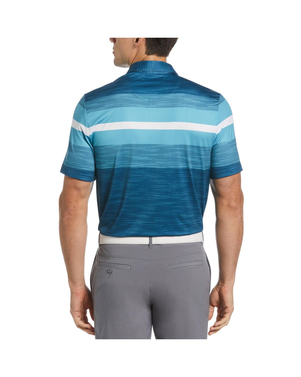 Original Penguin Blue Colour Block Engineered Marl Stripe Golf Polo Shirt In Corsair for men