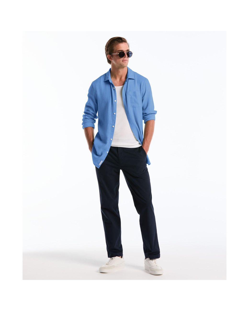 Original Penguin Waffle Dobby Shirt In Copen Blue for men