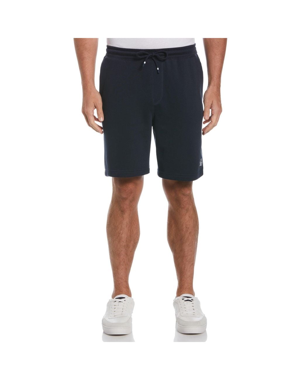 Original Penguin Blue Sticker Pete Fleece Shorts In Dark Sapphire for men