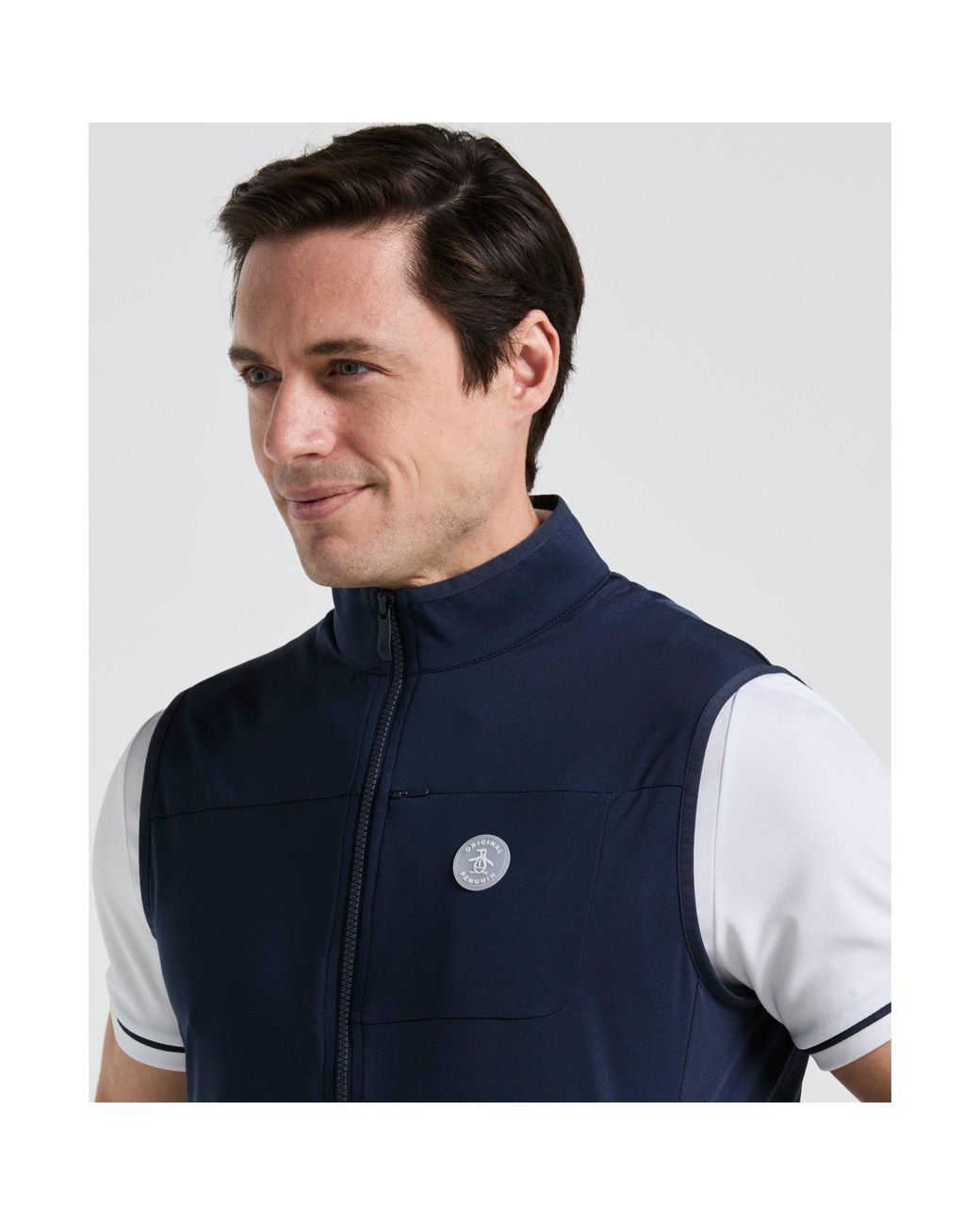 Original Penguin Blue Lightweight Full Zip Golf Gilet In Black Iris for men