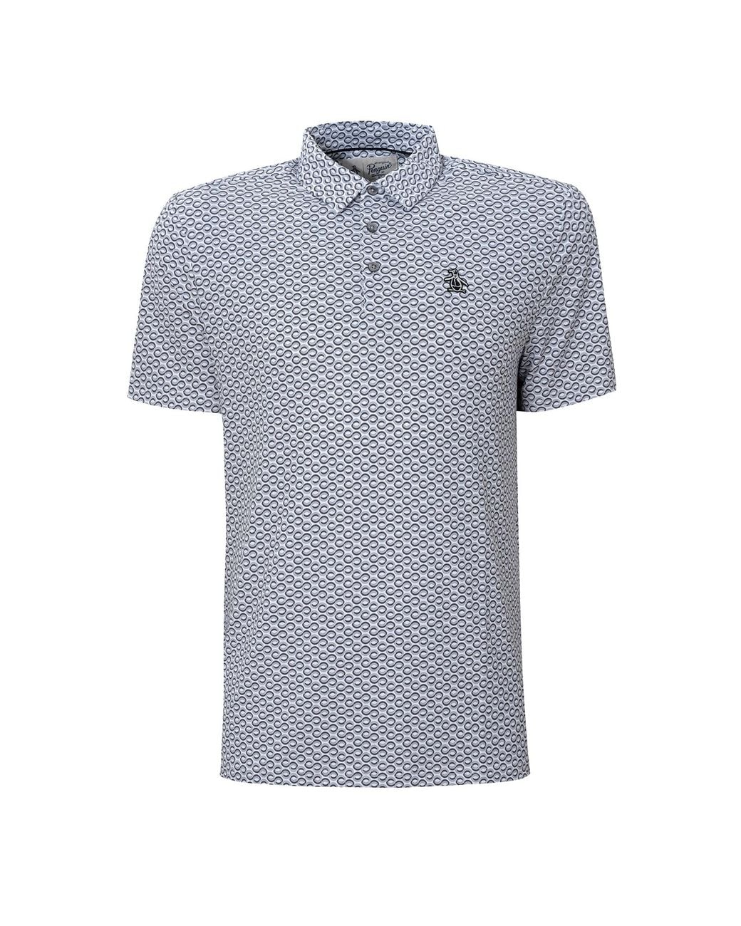 Original Penguin Blue Geometric Print Short Sleeve Heritage Golf Polo Shirt In Quiet Shade for men
