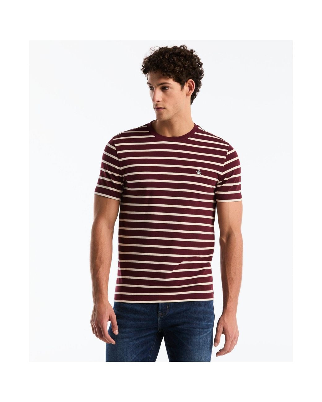 Original Penguin Red Breton Striped T-shirt In Port Royale for men