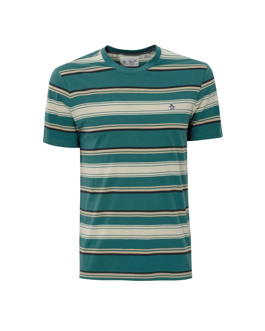 Original Penguin Green Slim Fit Jersey Striped T-shirt In Pacific for men