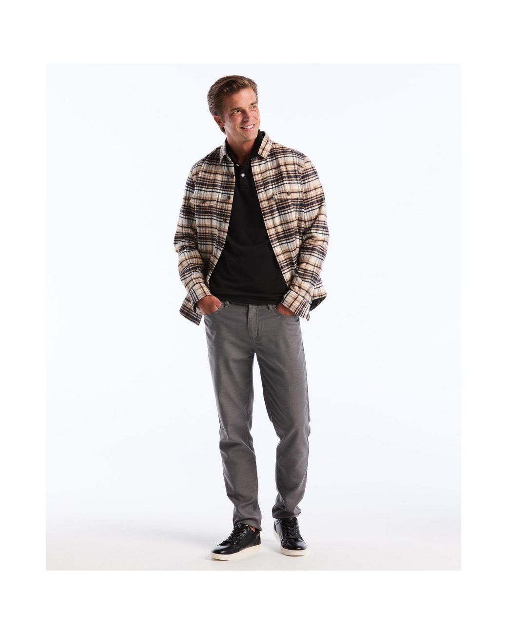 Original Penguin Pique Long Sleeve Polo In True Black for men