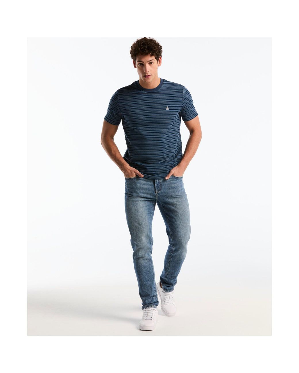 Original Penguin Blue Raised Ottoman Stripe T-shirt In Sargasso Sea for men