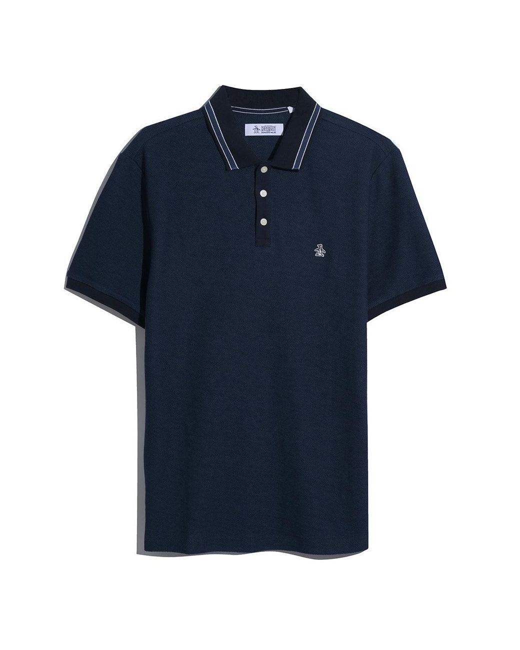Original Penguin Blue Honeycomb Jacquard Tipped Polo In Dark Sapphire for men
