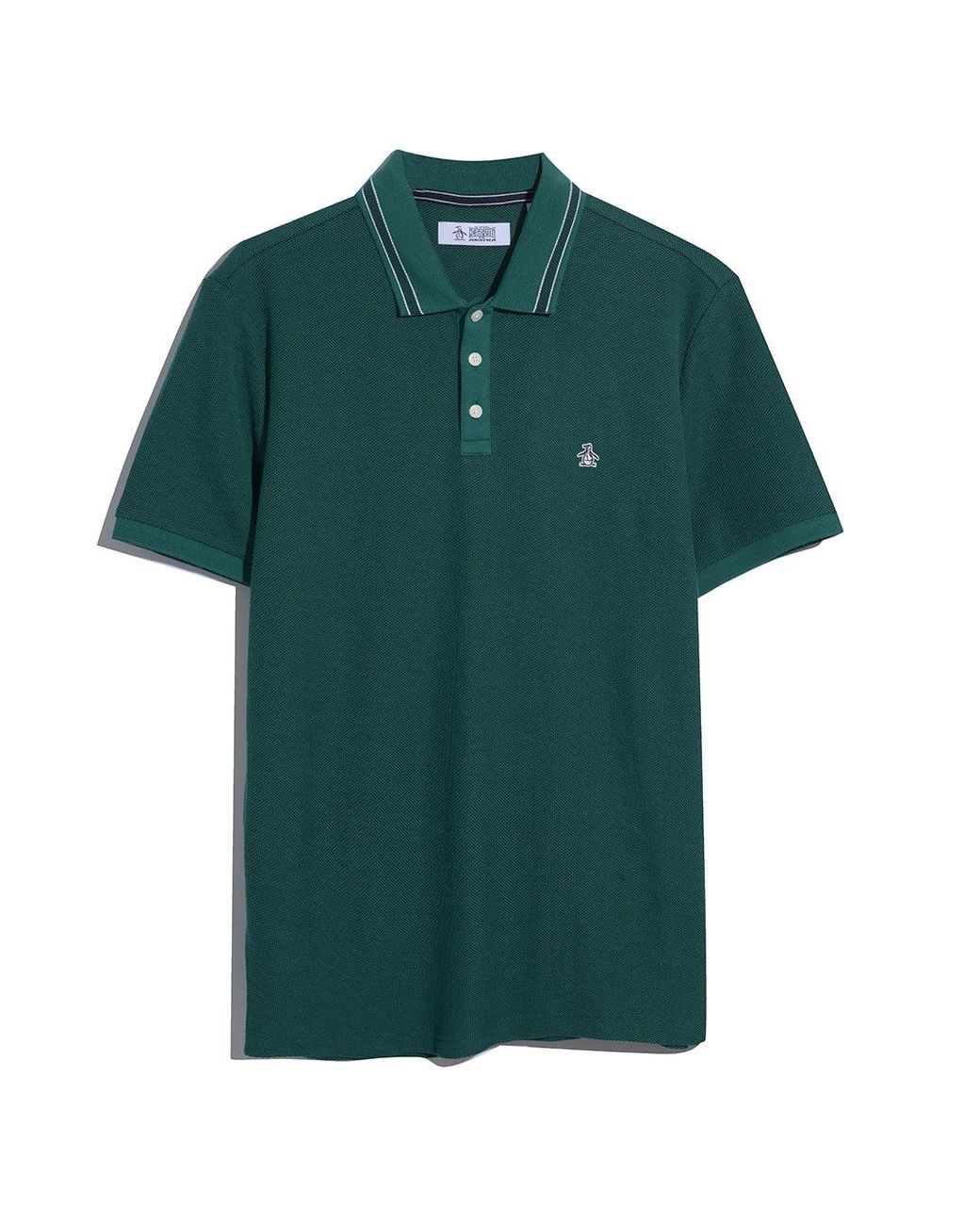 Original Penguin Green Honeycomb Jacquard Tipped Polo In Storm for men