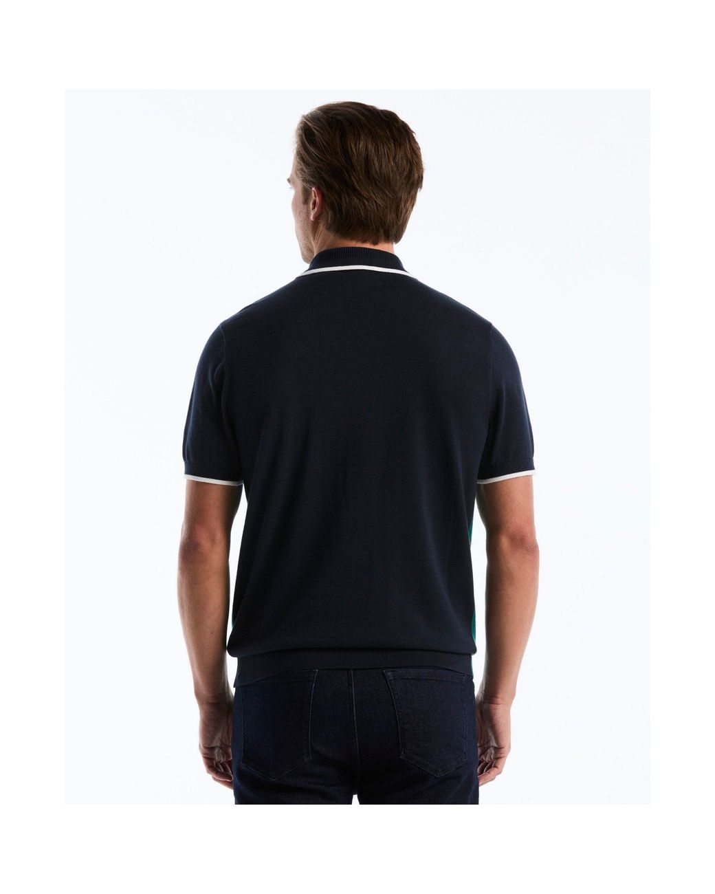 Original Penguin Green Colourblock Sweater Polo In Storm for men