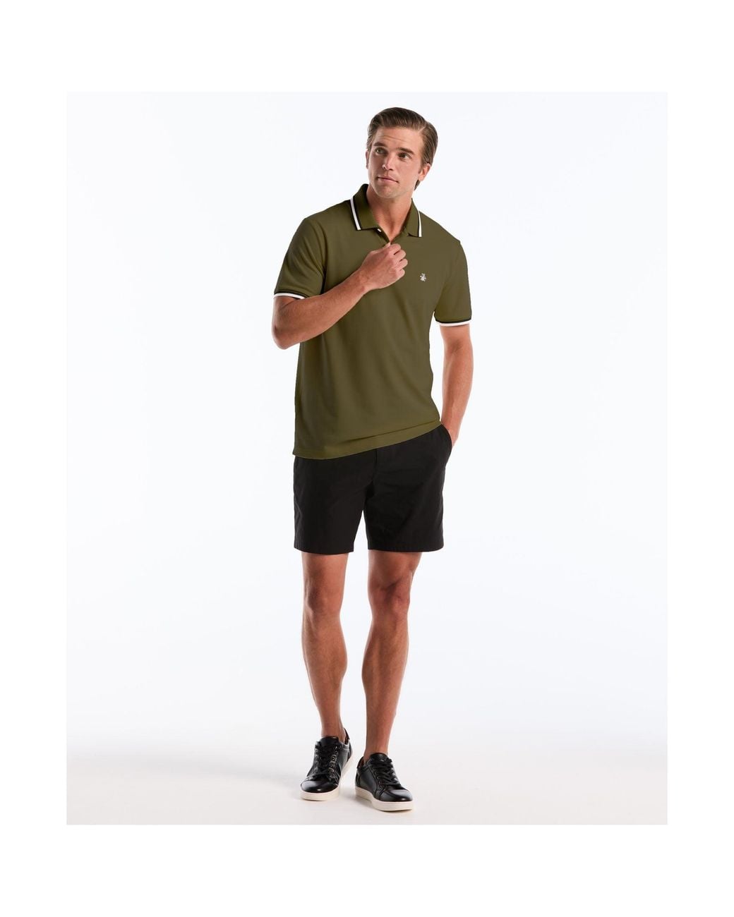 Original Penguin Green Tipped Pique Polo In Dusty Olive for men