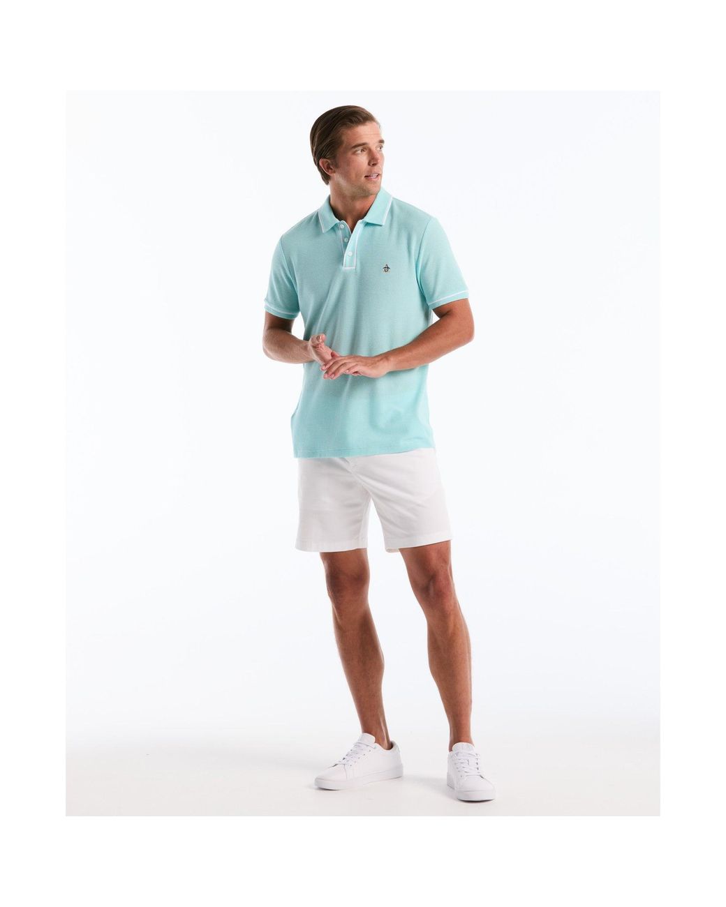 Original Penguin Blue Icons Bentley Mesh Polo Shirt In Plume for men
