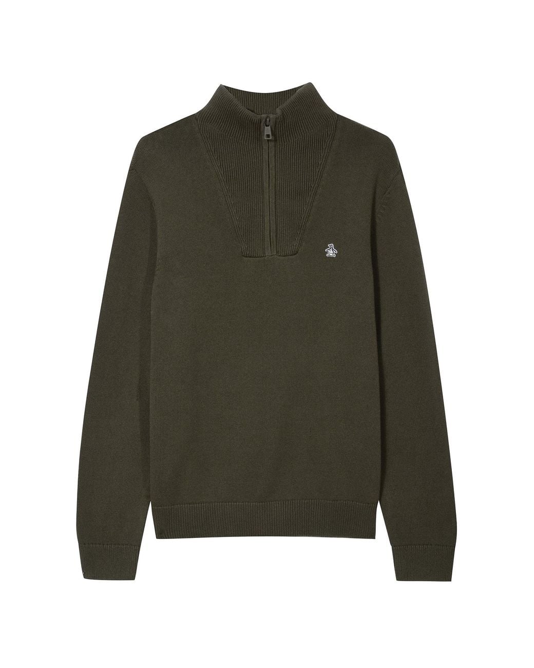Original Penguin Green Waffle Quarter Zip Sweater In Dark Olive for men