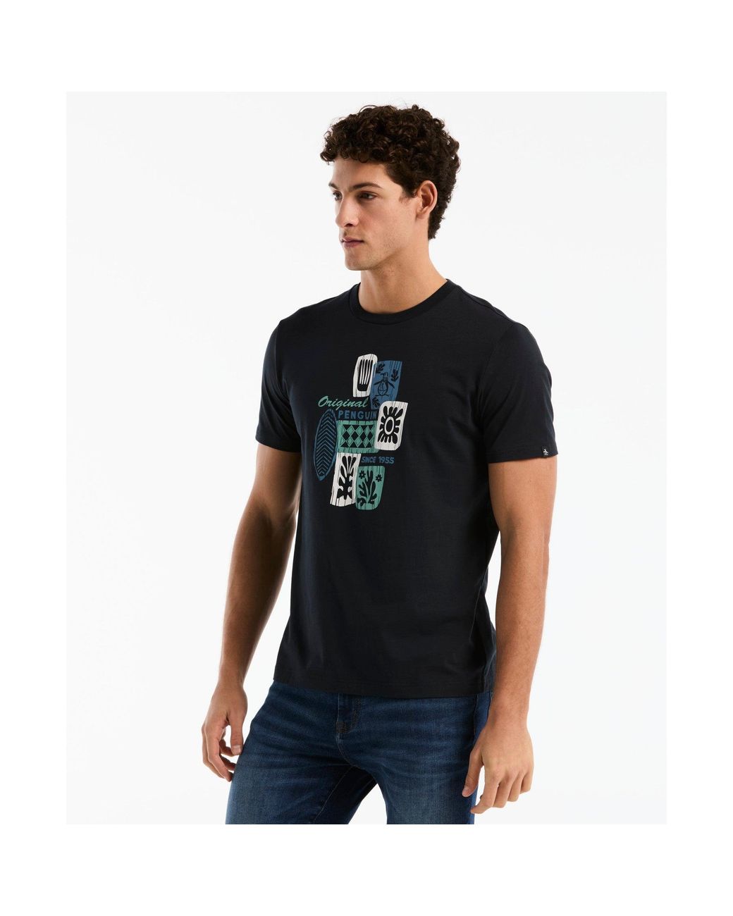 Original Penguin Black Tiki Graphic T-shirt In Dark Sapphire for men