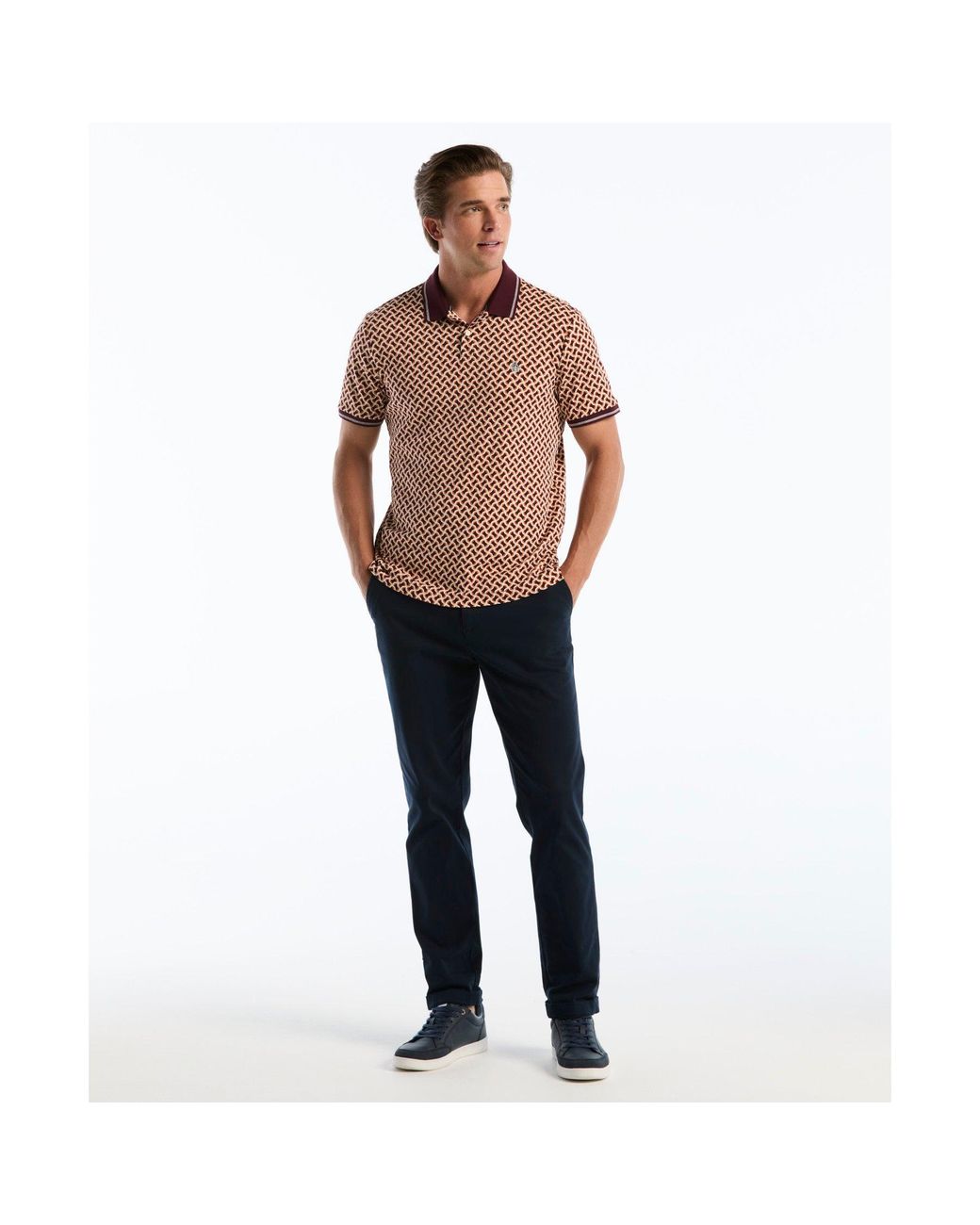 Original Penguin Brown 70's Interlock Geo Polo In Port Royale for men