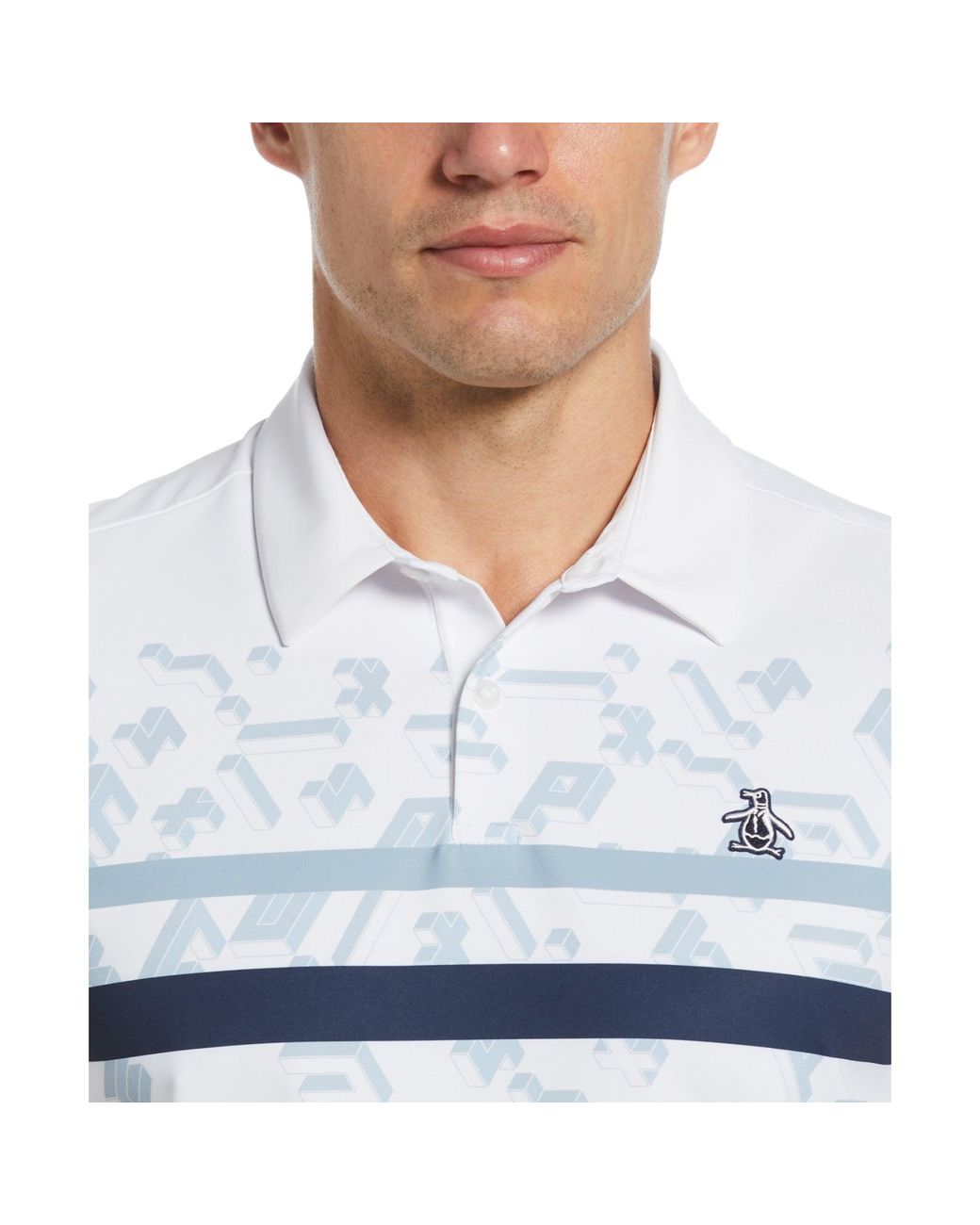 Original Penguin Got Game Engineered Stripe Printed Golf Polo Shirt In Bright White for men