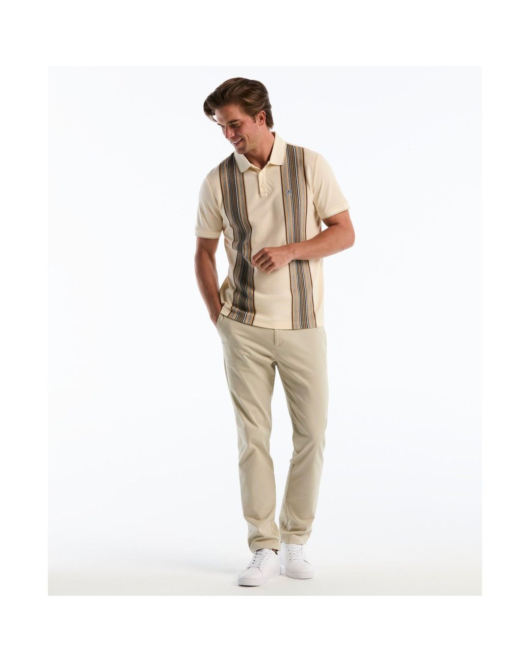 Original Penguin Natural Raised Ottoman Vertical Stripe Polo In Birch for men