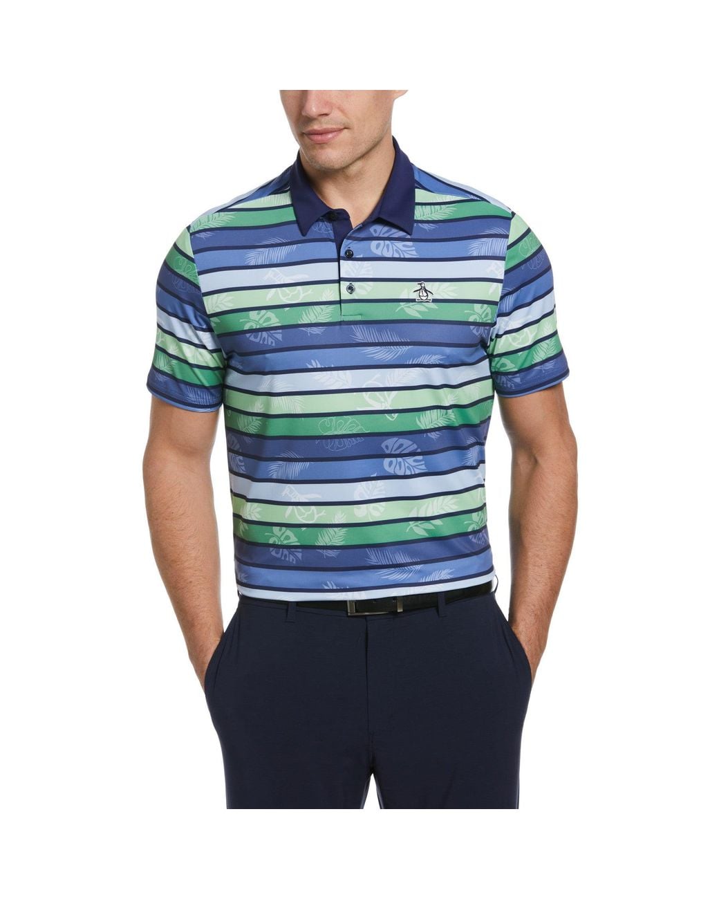 Original Penguin Blue Original Resort Stripe Print Golf Polo for men