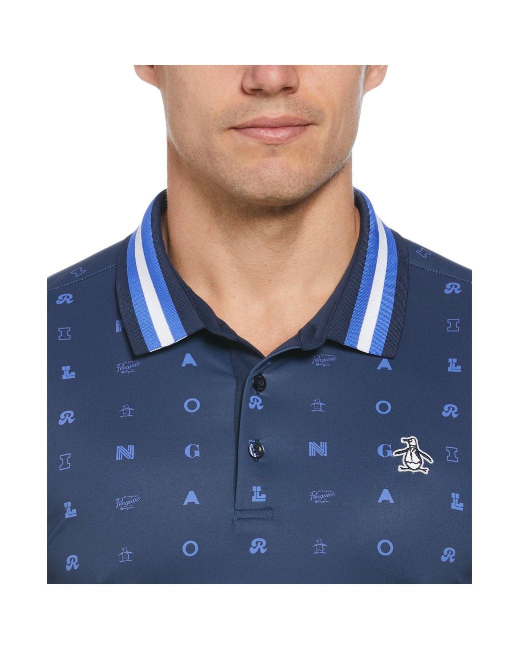 Original Penguin Blue Original Printed Golf Polo Shirt In Black Iris for men