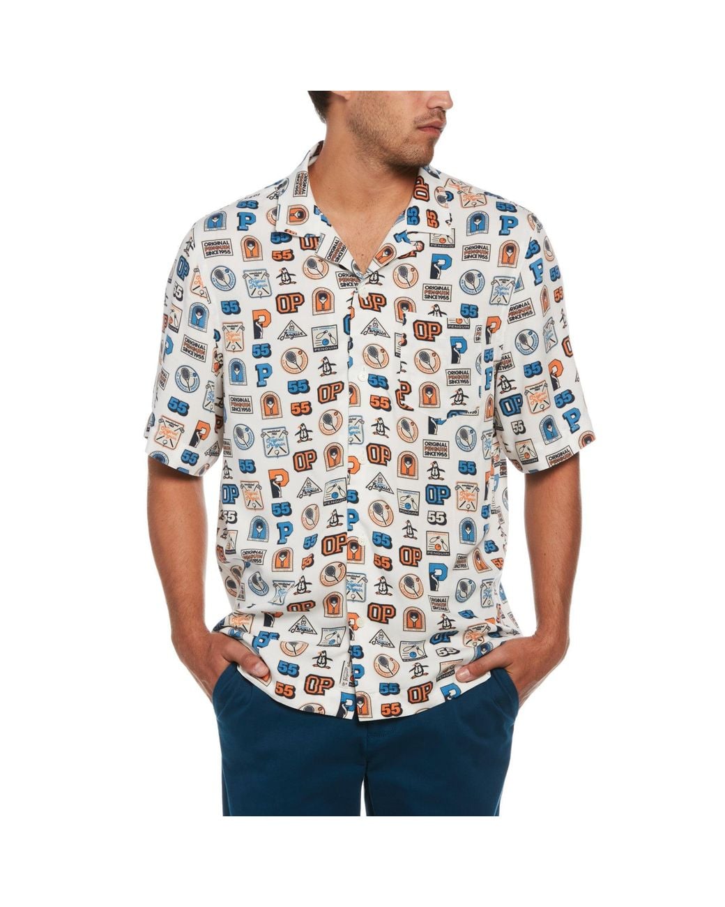 Original Penguin Blue Ecoverotm All Over Collegiate Print Shirt for men