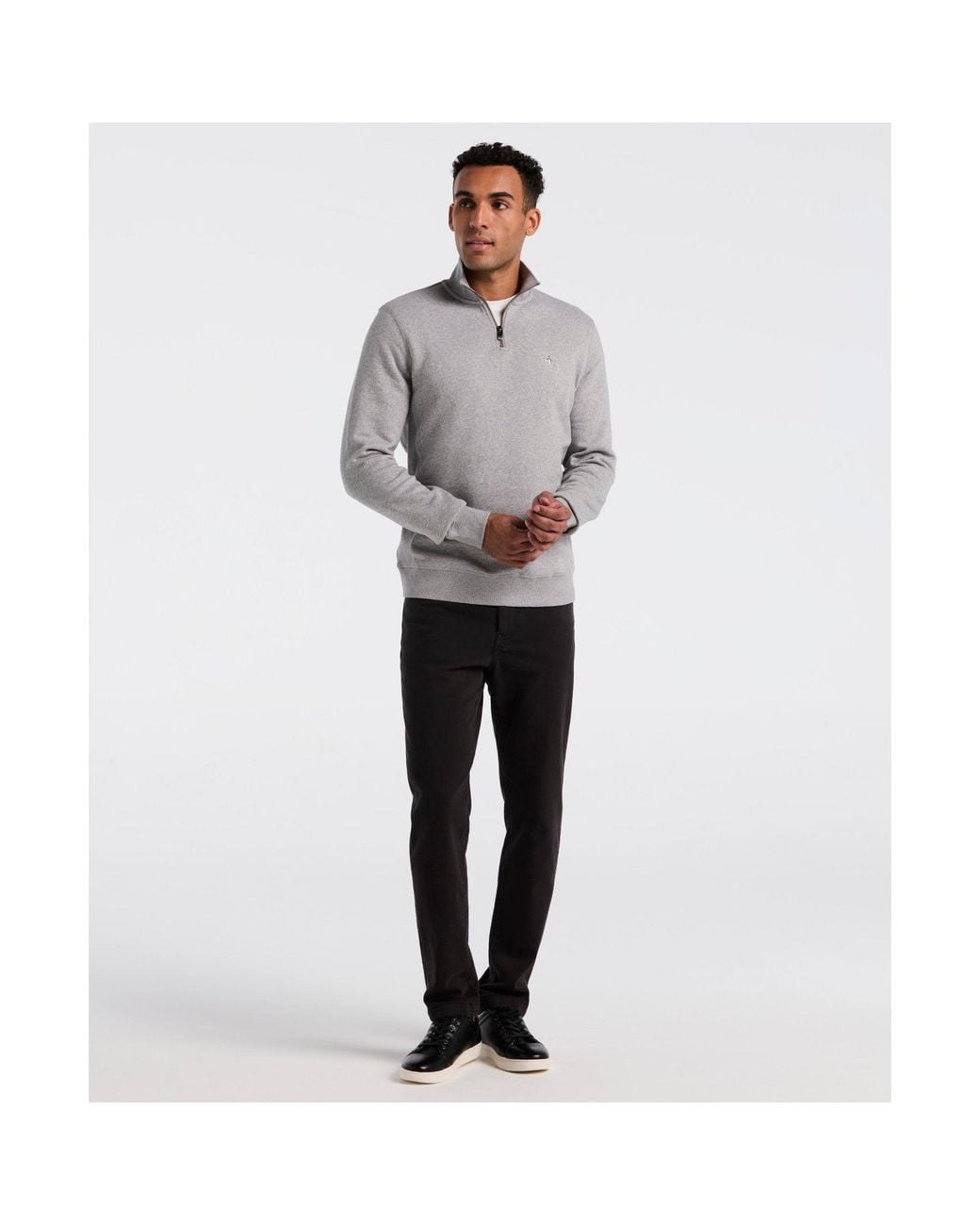 Original Penguin Gray Sticker Pete Quarter Zip Sweatshirt In Rain Heather for men