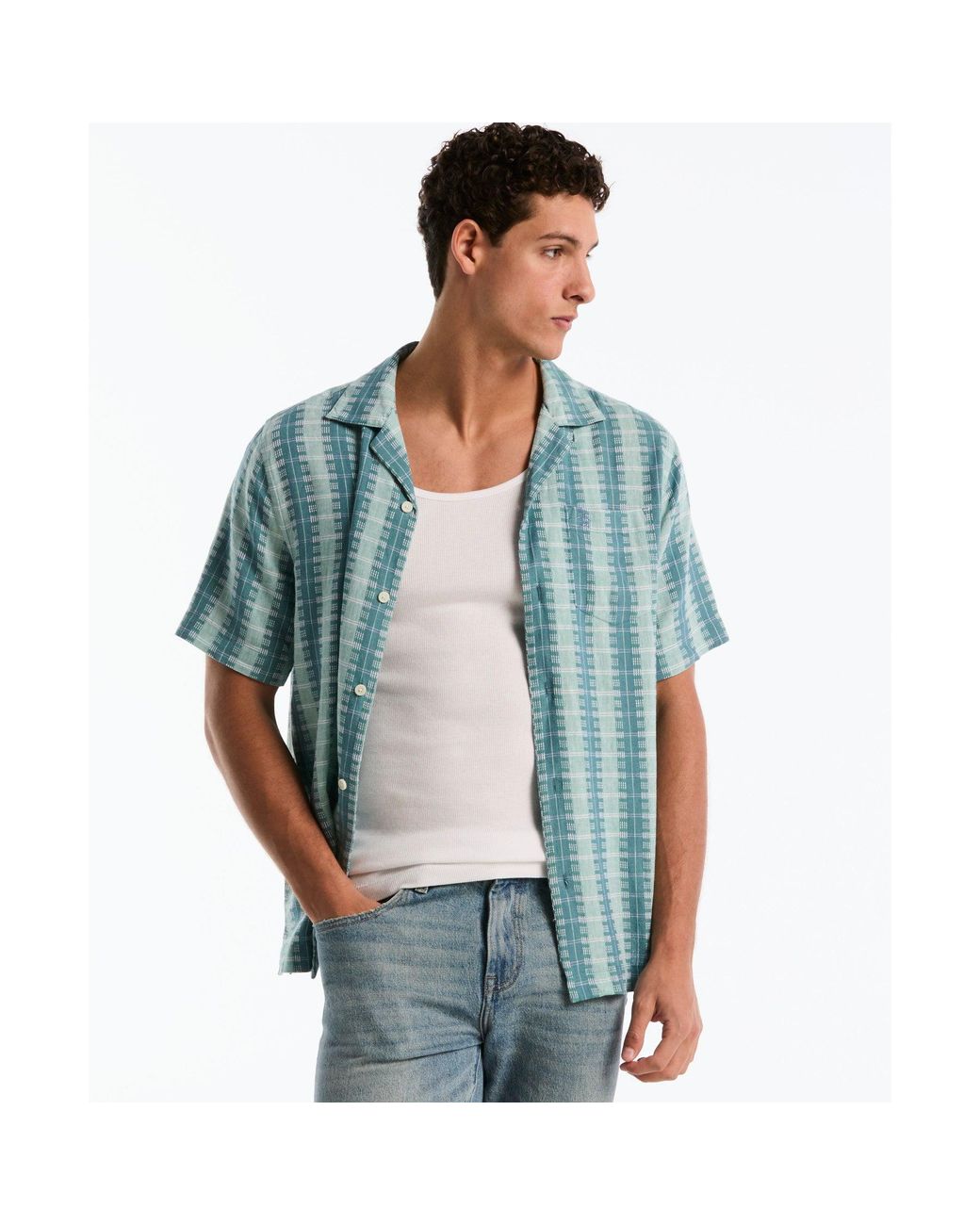 Original Penguin Vertical Pattern Short Sleeve Shirt In Copen Blue for men