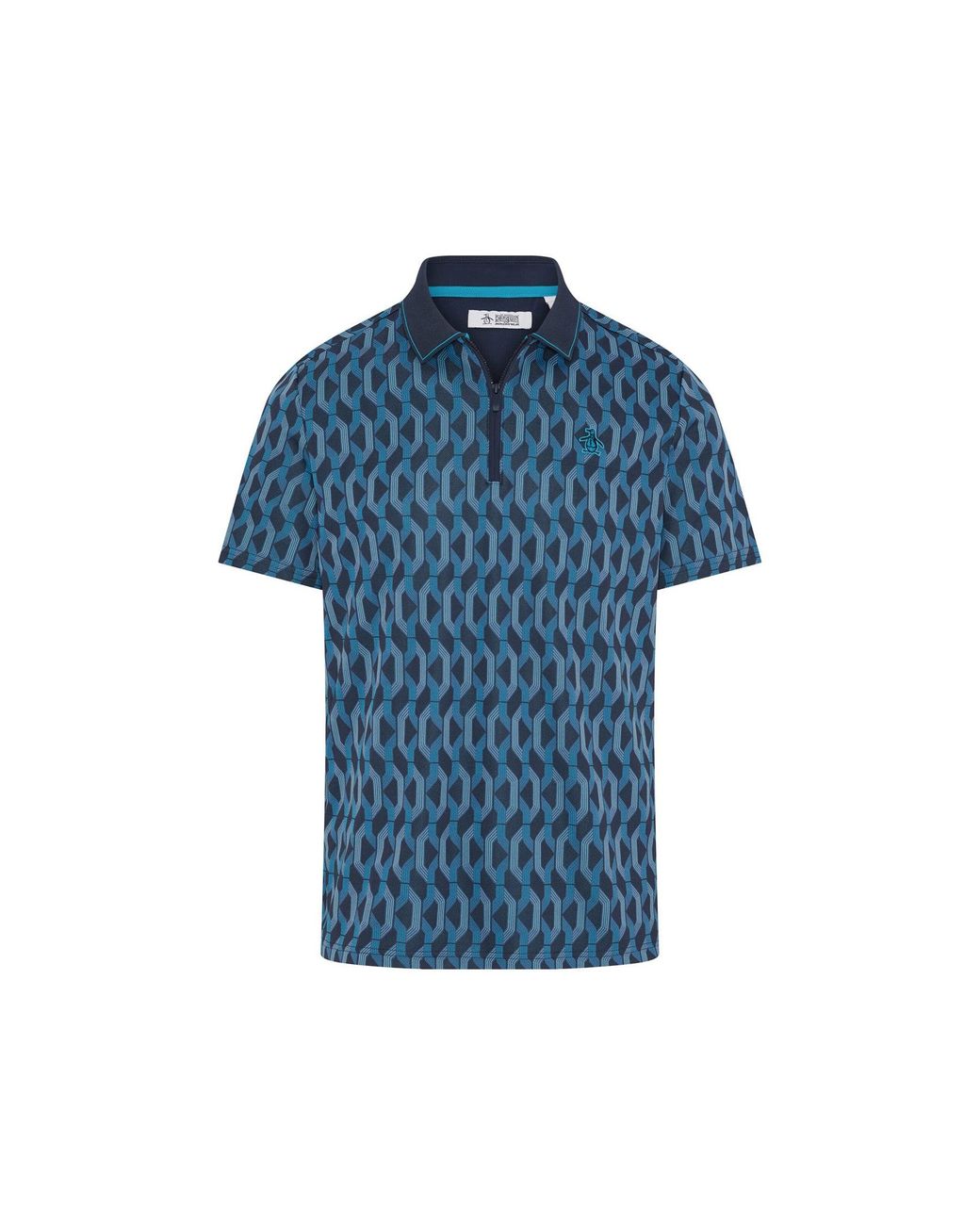 Original Penguin Blue Heritage Jacquard Colour Block Golf Polo In Black Iris for men