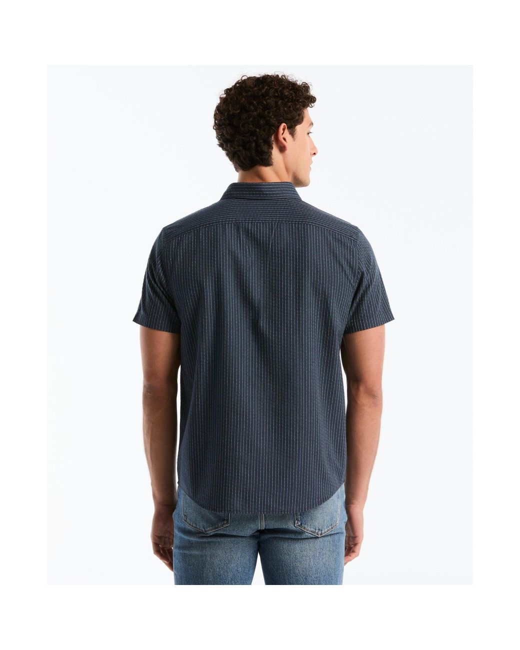 Original Penguin Blue Dobby Striped Short Sleeve Shirt In Dark Sapphire for men
