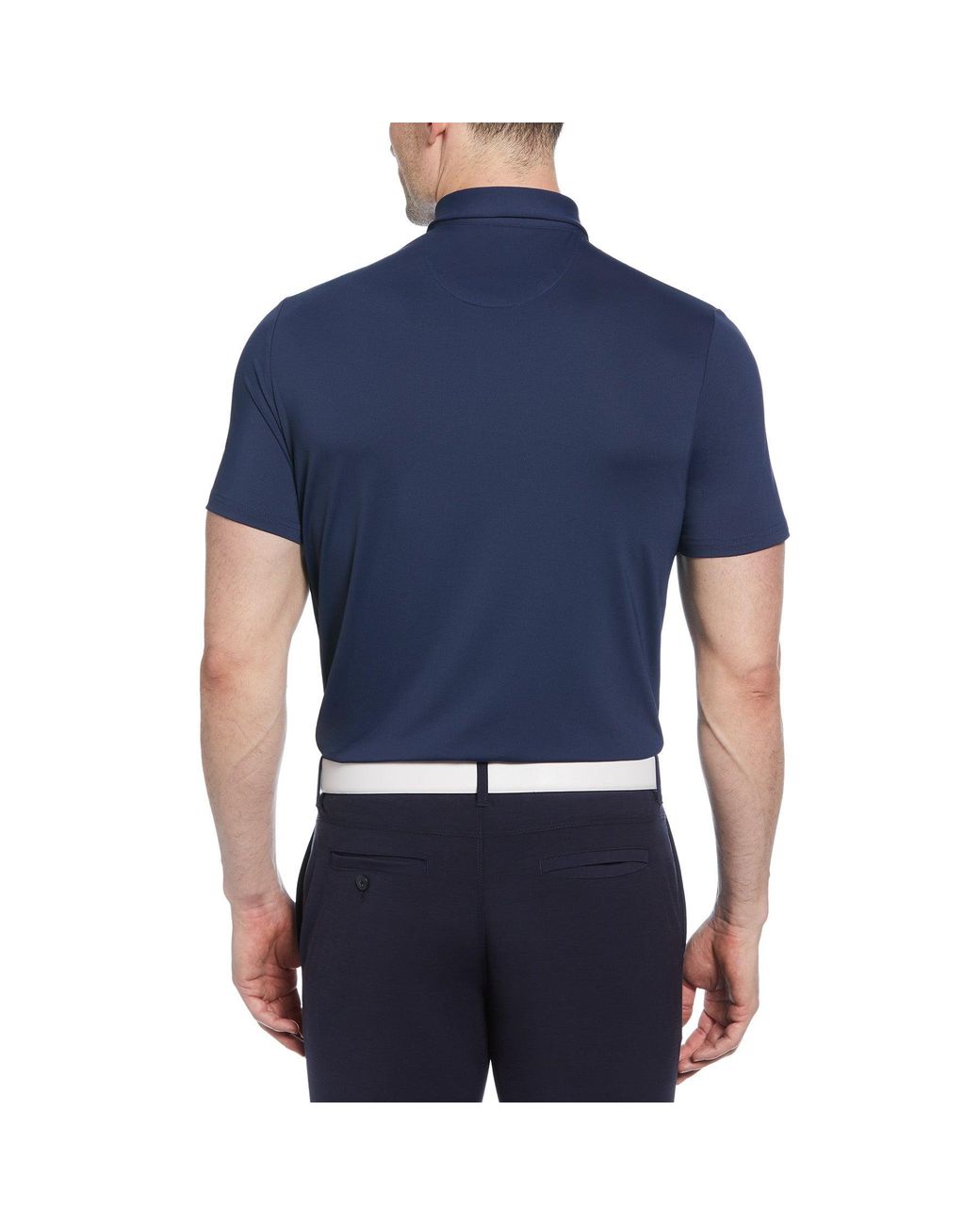 Original Penguin Blue Asymmetrical Pete Gingham Colour Block Golf Polo Shirt In Black Iris for men