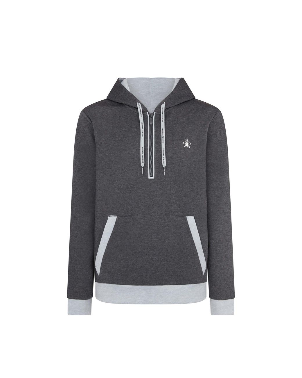 Original Penguin Gray Earl Colour Block Golf Hoodie In Dark Caviar Heather for men