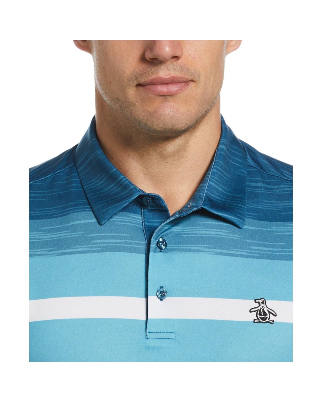 Original Penguin Blue Colour Block Engineered Marl Stripe Golf Polo Shirt In Corsair for men