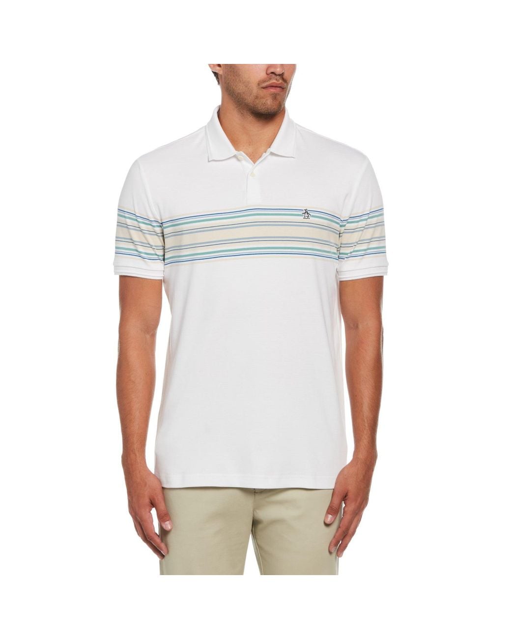 Original Penguin Chest Stripe Interlock Polo Shirt In Bright White for men