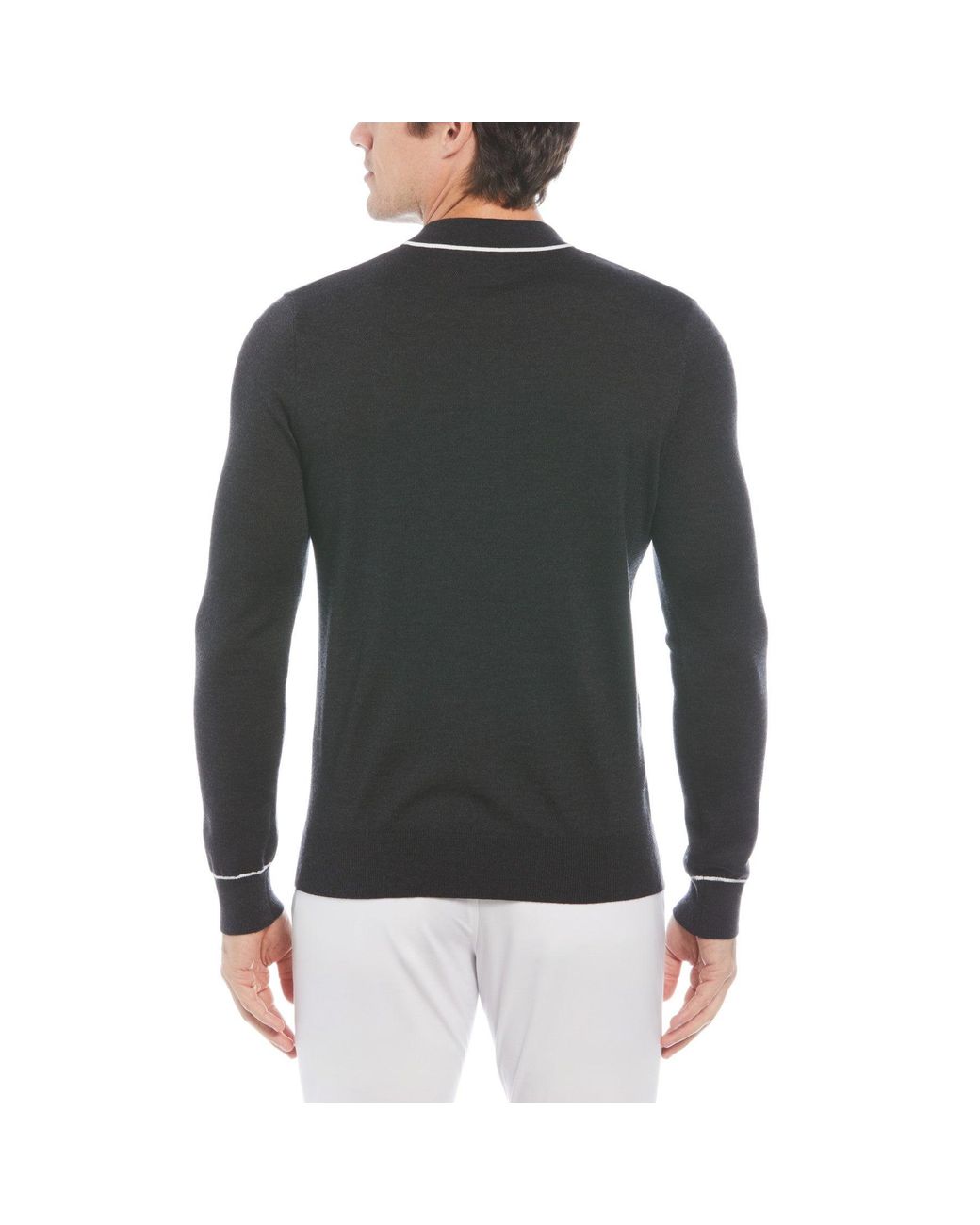 Original Penguin Black The Earl Merino Wool Blend Golf Sweater In Dark Caviar Heather for men