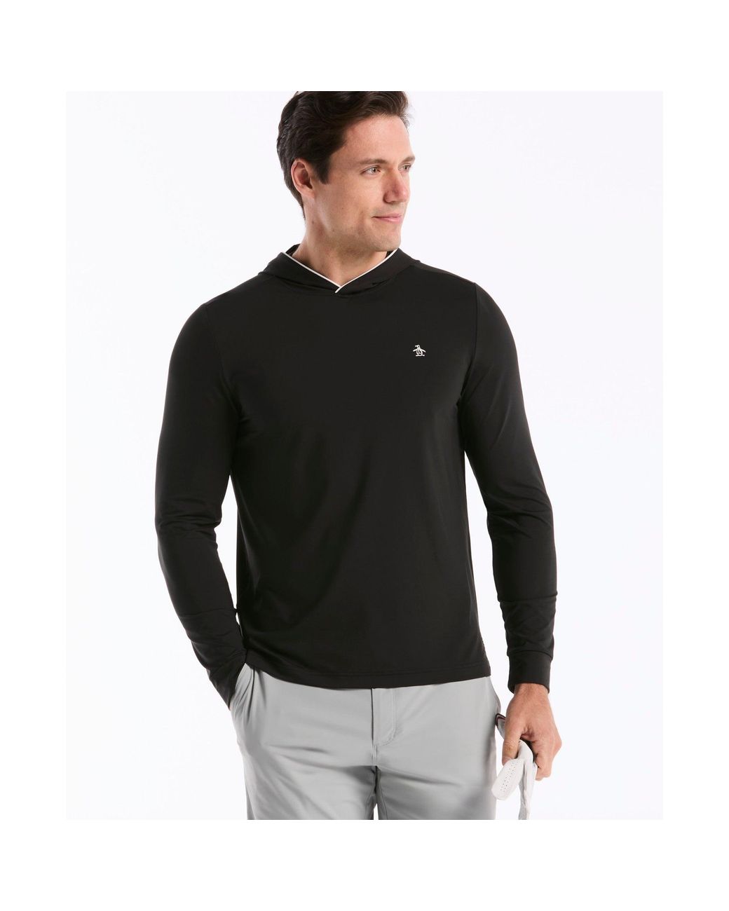 Original Penguin Black Performance Earl Golf Hoodie In Caviar for men