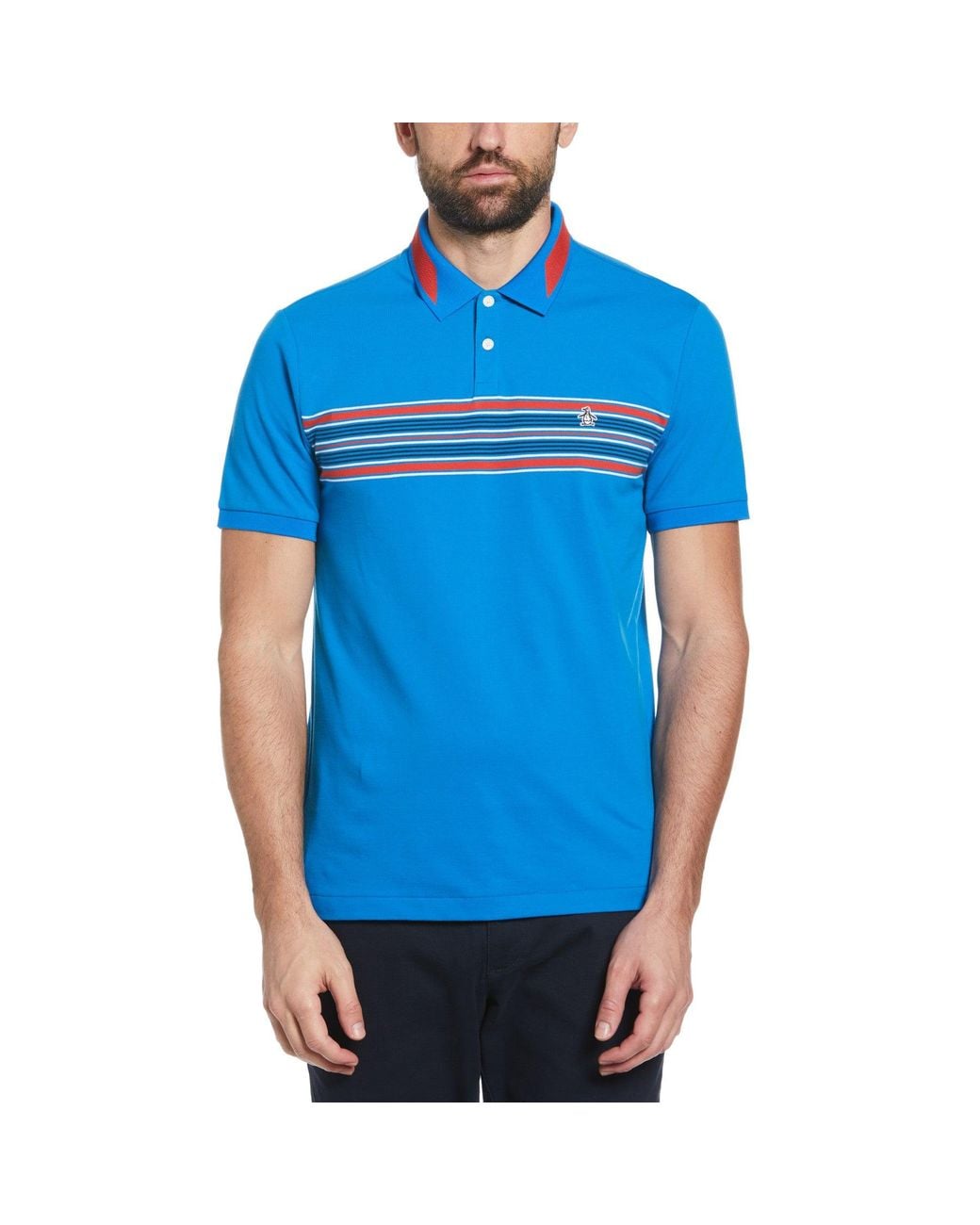 Original Penguin Blue Big & Tall Micro Pique Chest Stripe Polo for men