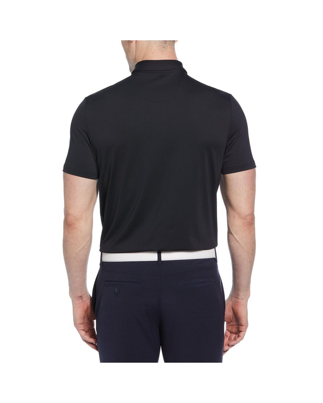 Original Penguin Blue Asymmetrical Pete Gingham Colour Block Golf Polo Shirt In Caviar for men