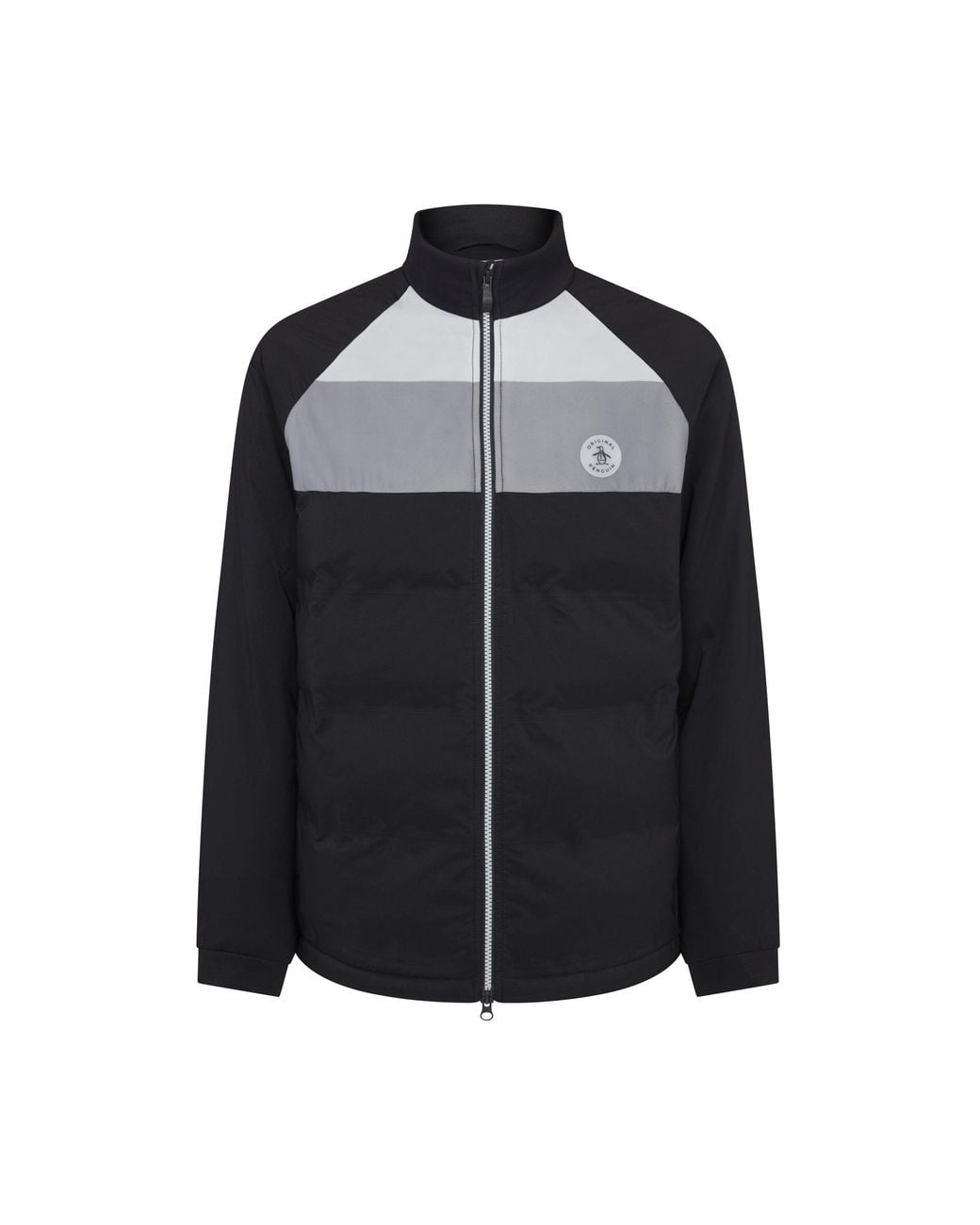 Original Penguin Black Mixed Media Colour Blocked Insulated Full Zip Golf Jacket In Caviar for men