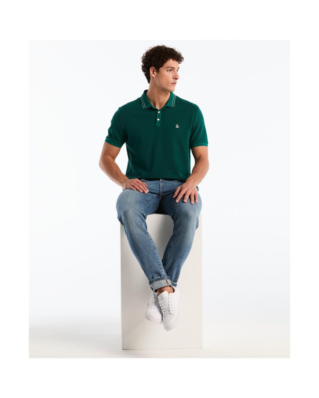 Original Penguin Green Honeycomb Jacquard Tipped Polo In Storm for men