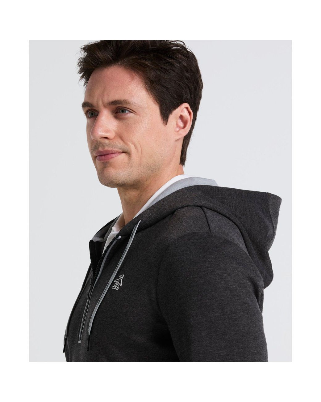 Original Penguin Gray Earl Colour Block Golf Hoodie In Dark Caviar Heather for men