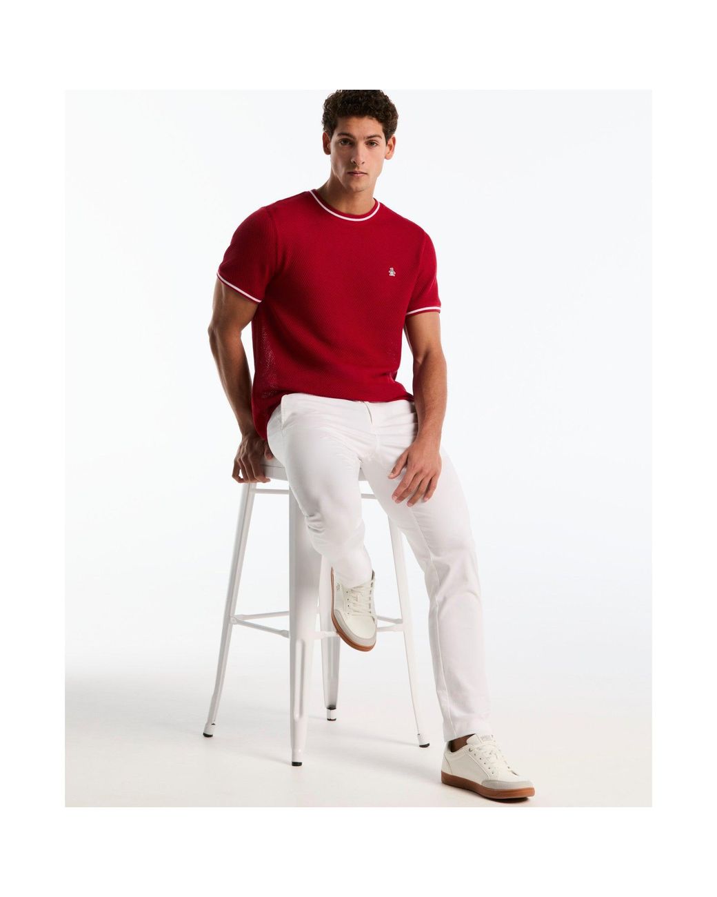 Original Penguin Jacquard Honeycomb Texture T-shirt In Red for men