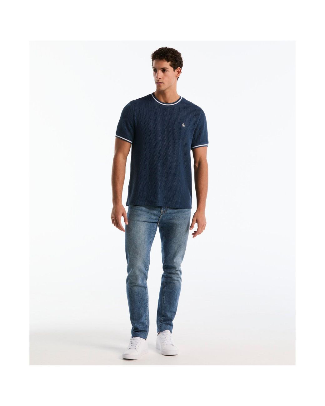 Original Penguin Blue Jacquard Honeycomb Texture T-shirt In Sargasso Sea for men